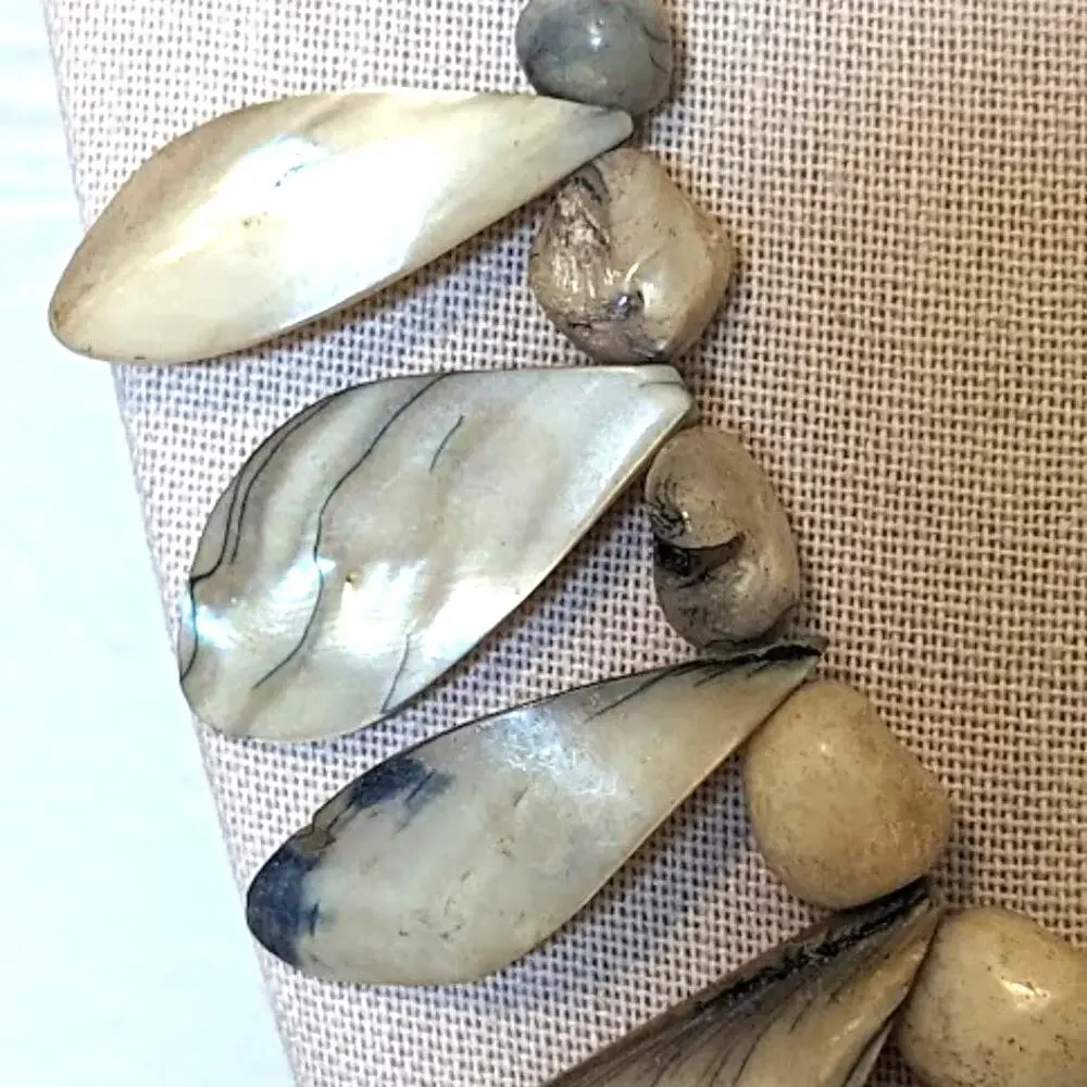 Vintage Mother of Pearl Leaves/Petal Beaded Necklace with Ornate Clasp